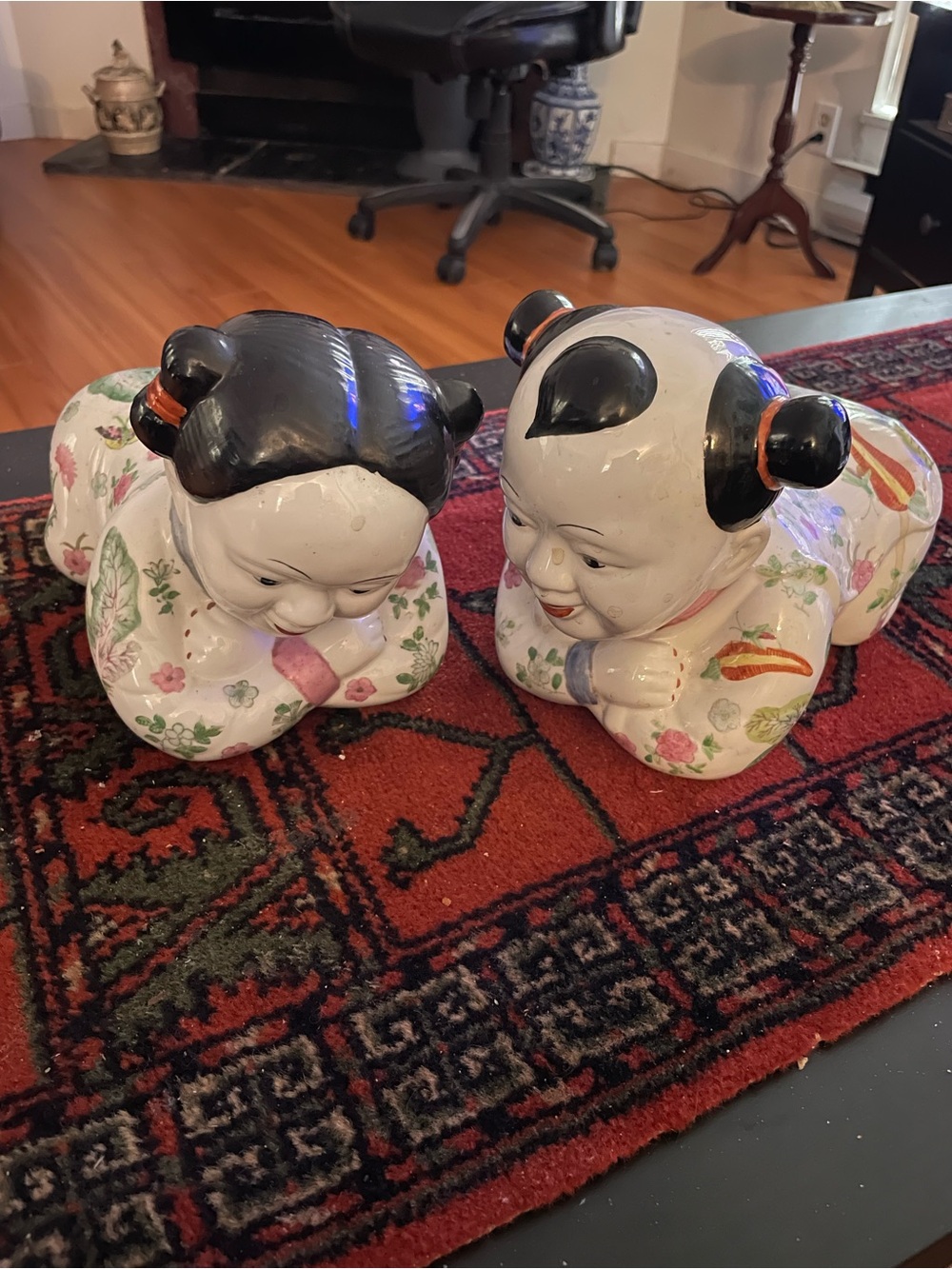 Vintage Chinese Porcelain Boy and Girl Headrests